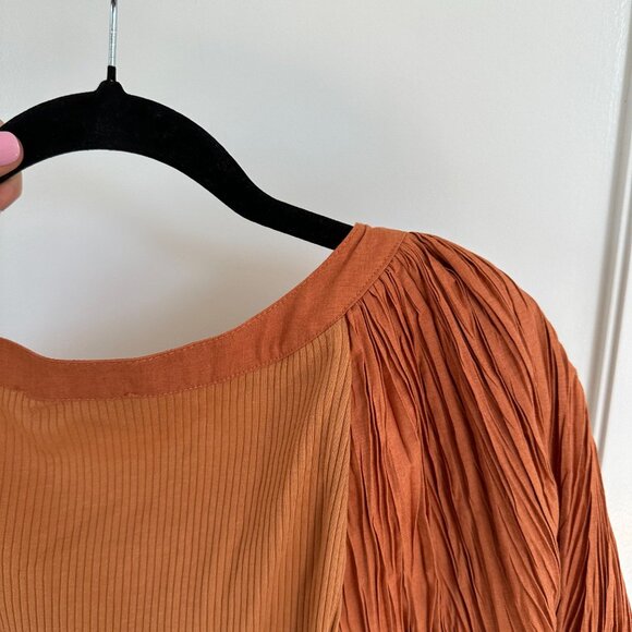 NWT Ulla Johnson Marika Top Puff Sleeves Scoop Neck Rib Knit Sz XL In Chestnut - Picture 9 of 11